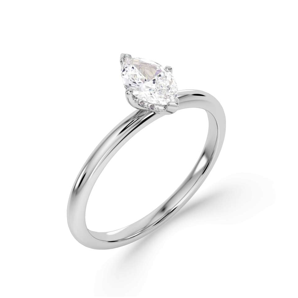 Marquise hidden halo solitaire engagement ring in 18K white gold